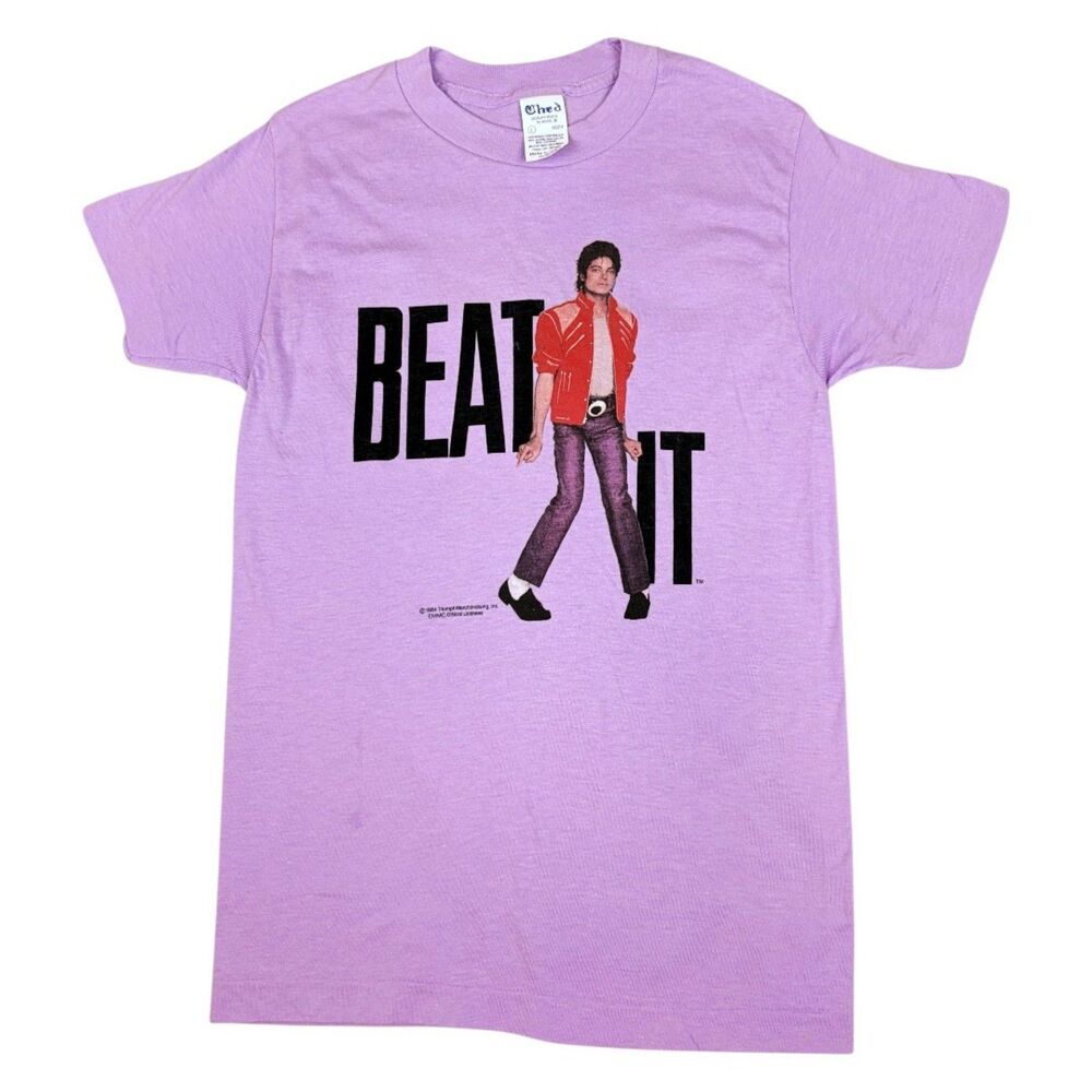 Vintage 1984 Michael Jackson Beat It T-Shirt Youth Large Purple Single Stitch US